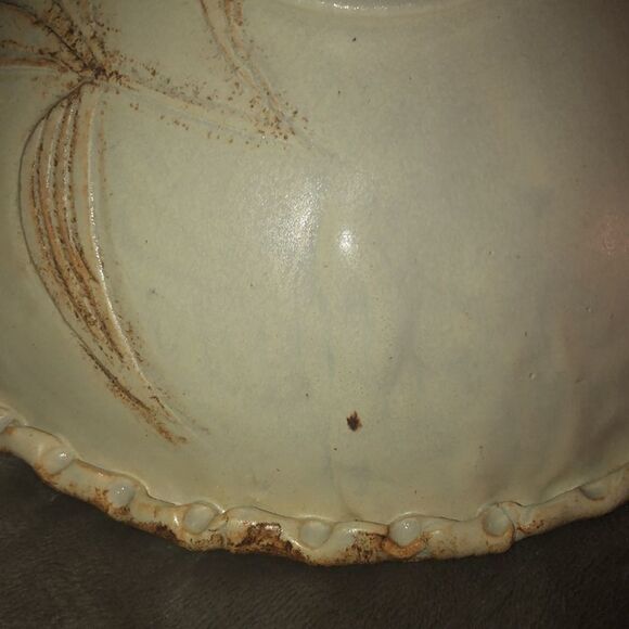 Vintage Hand Made Pottery Bowl Ivory Wheat Leaves